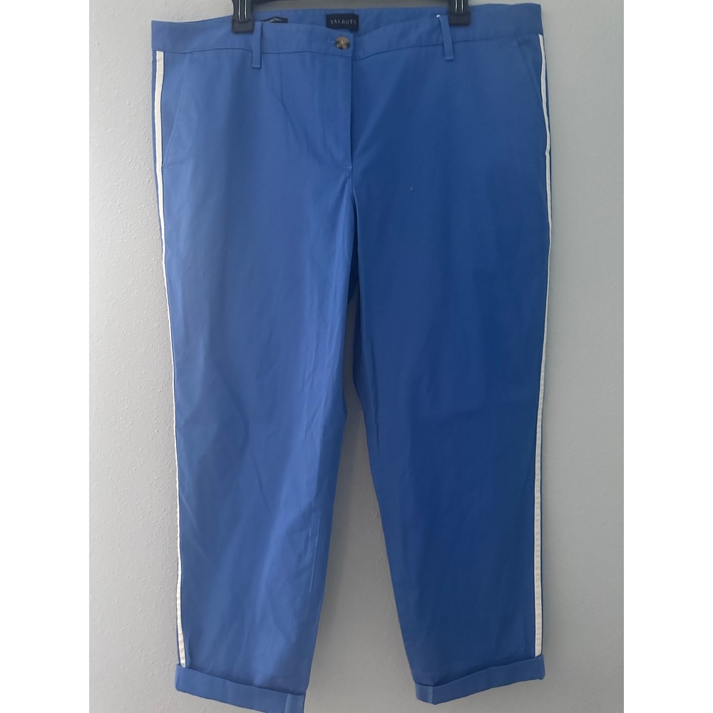 Talbots Relaxed Chino Blue Side Stripe Cropped Pants Womens 16